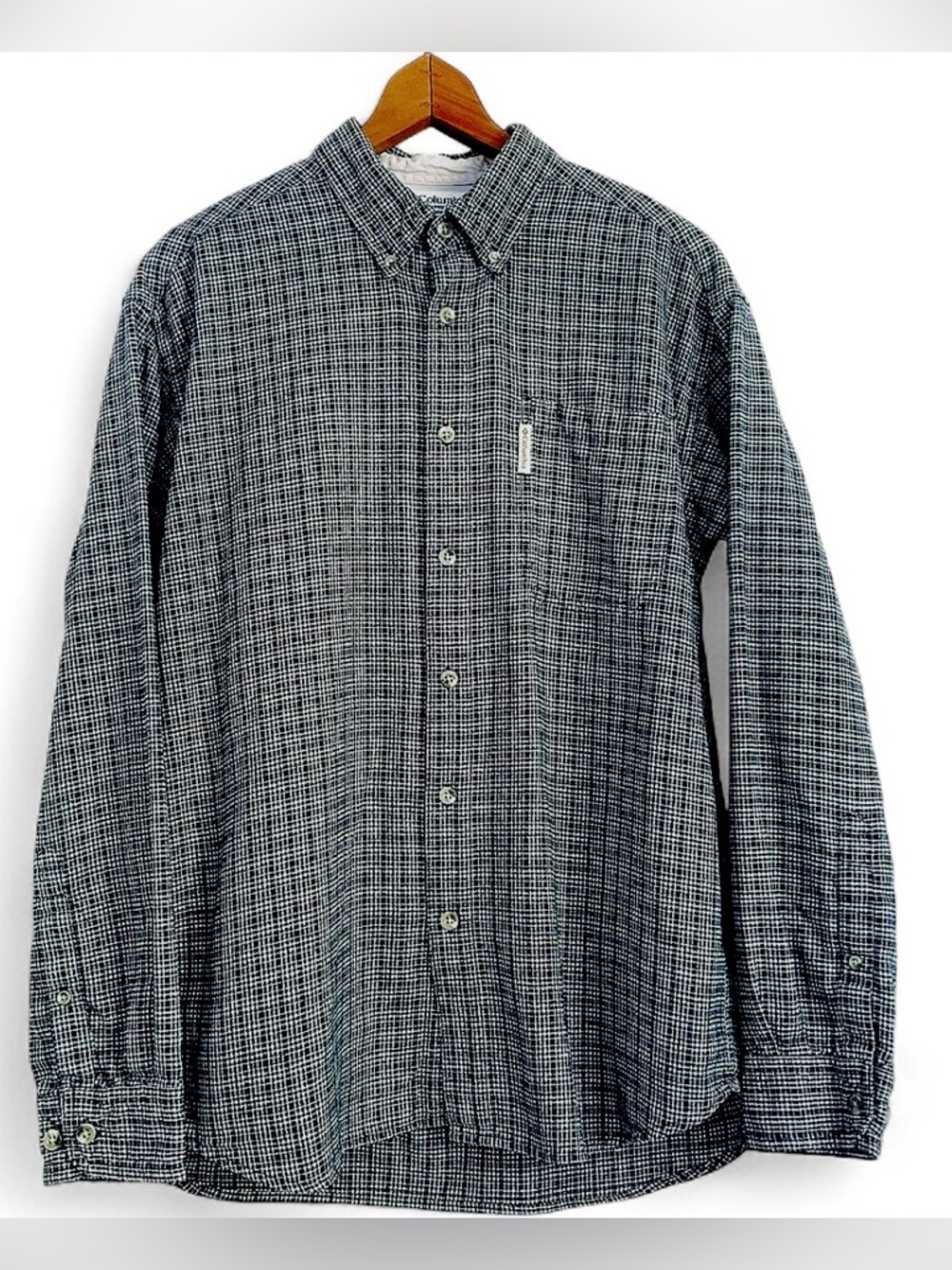 Columbia Men's Black, Blue & White Plaid Button-Down Shirt
